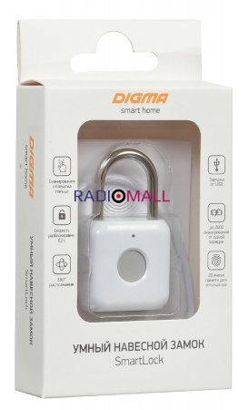 Умный замок Digma SmartLock P1 навесной разбл.отпеч.паль. 100mAh белый (SRP1)
