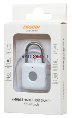 Умный замок Digma SmartLock P1 навесной разбл.отпеч.паль. 100mAh белый (SRP1)