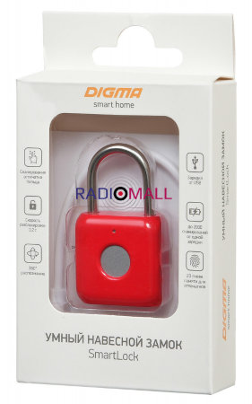 Умный замок Digma SmartLock P1 навесной разбл.отпеч.паль. 100mAh красный (SRP1)